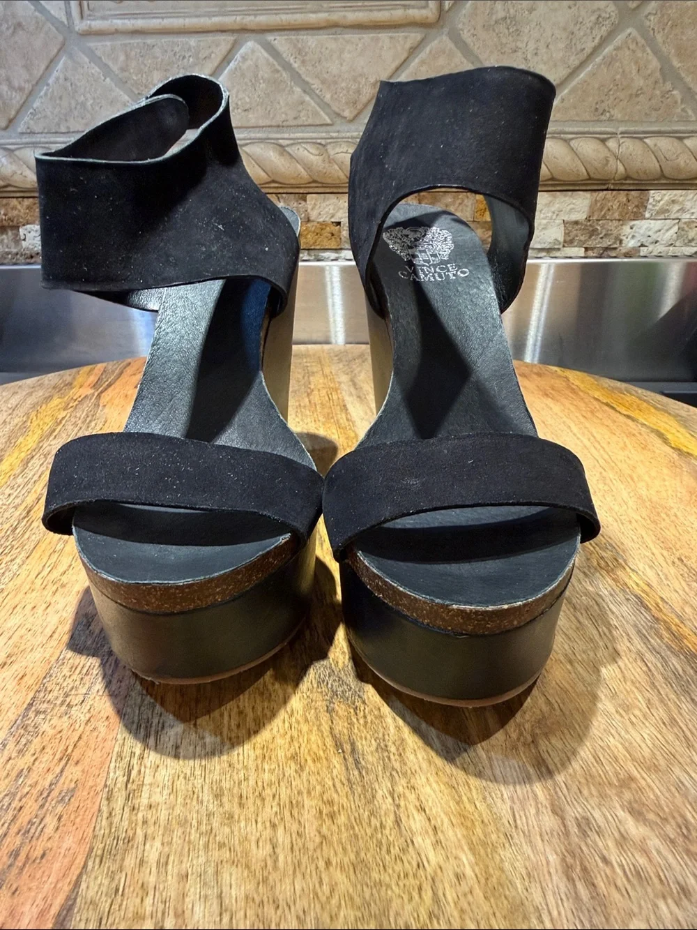 Black Wedge Sandals with Ankle Strap - Women